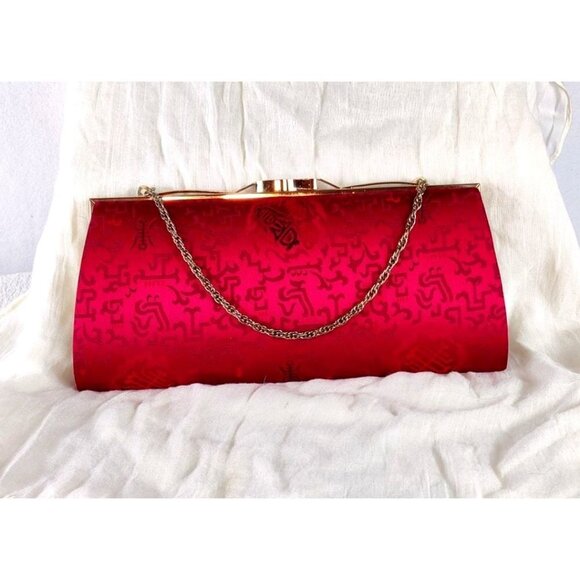 Unknown Handbags - Red Evening Clutch Oriental Print Satin Like Material With/Without Chain Party